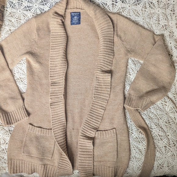 🔥$10 Bundled🔥Bluenotes Acrylic Belted Cardigan Tan Size L - Picture 5 of 8